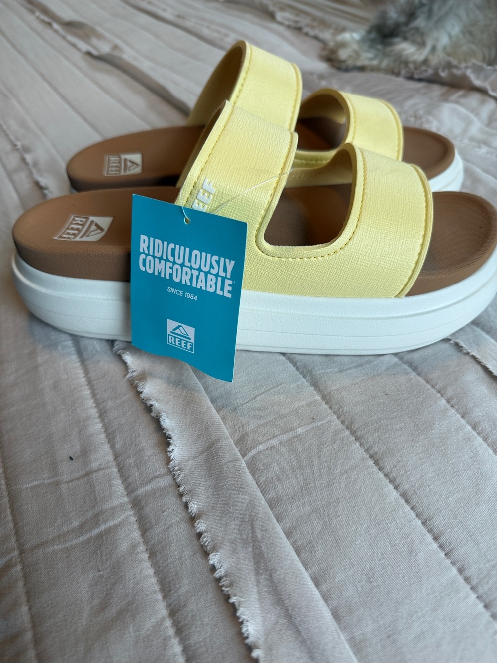 Reef Bondi Double-Strap Yellow Platform Slide Sandals
